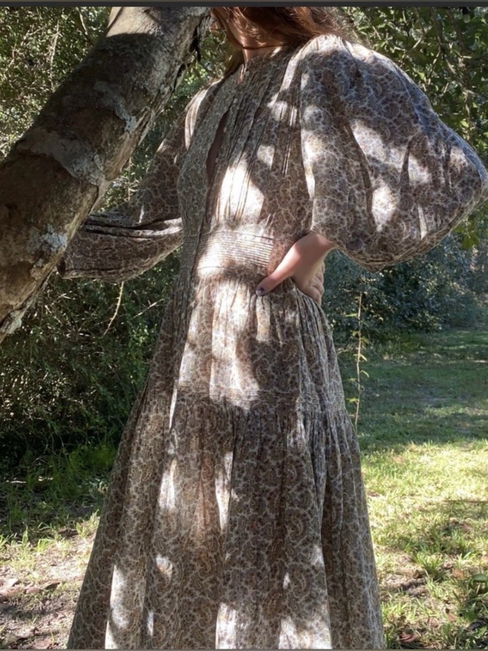 ✨like new✨ Dôen Rosamund Dress in Cream Tilbury Paisley Size XS Puff Sleeve - Picture 3 of 10